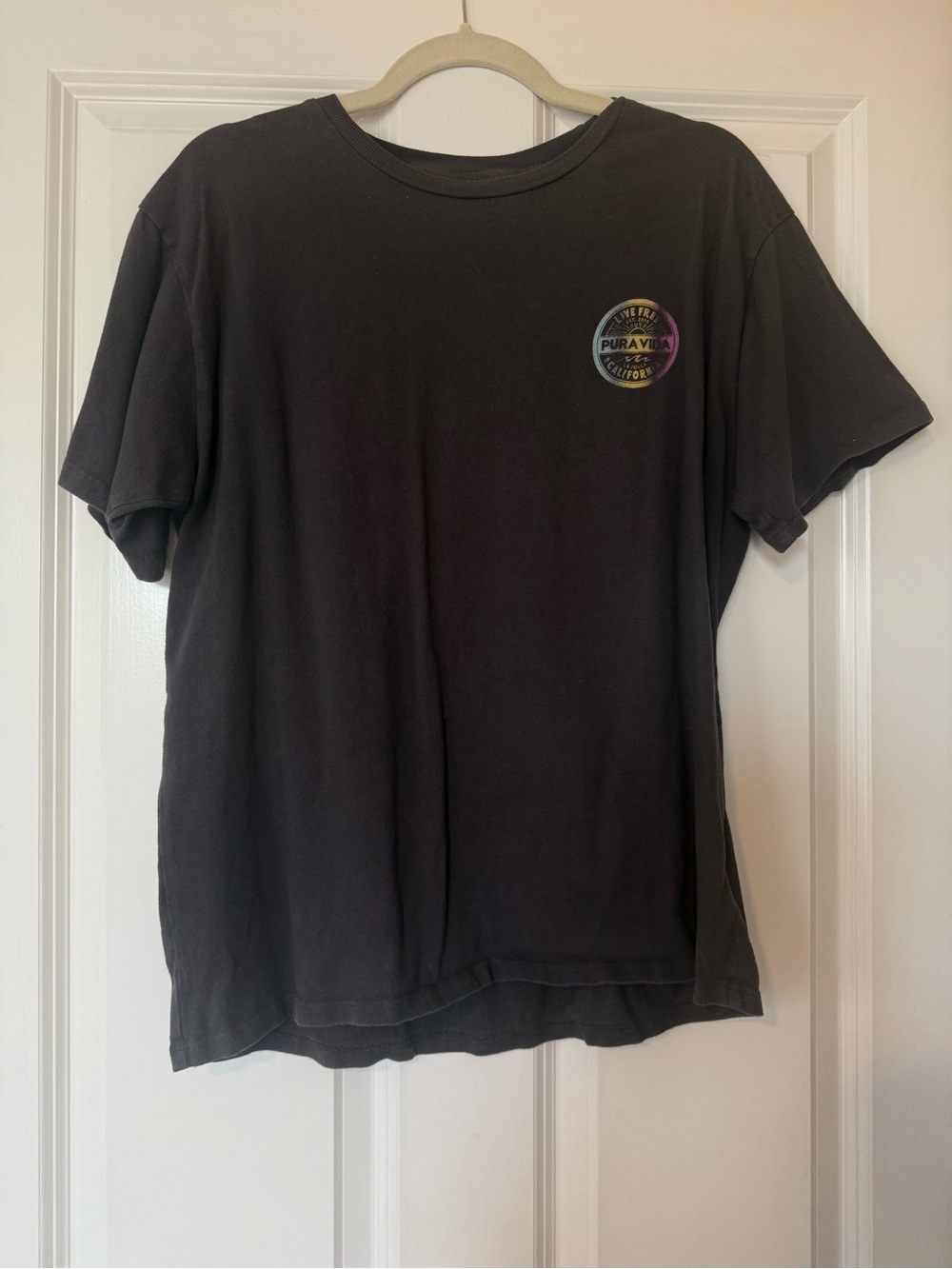 Pura Vida Short-Sleeve Tee with Small Multicolor Chest Logo